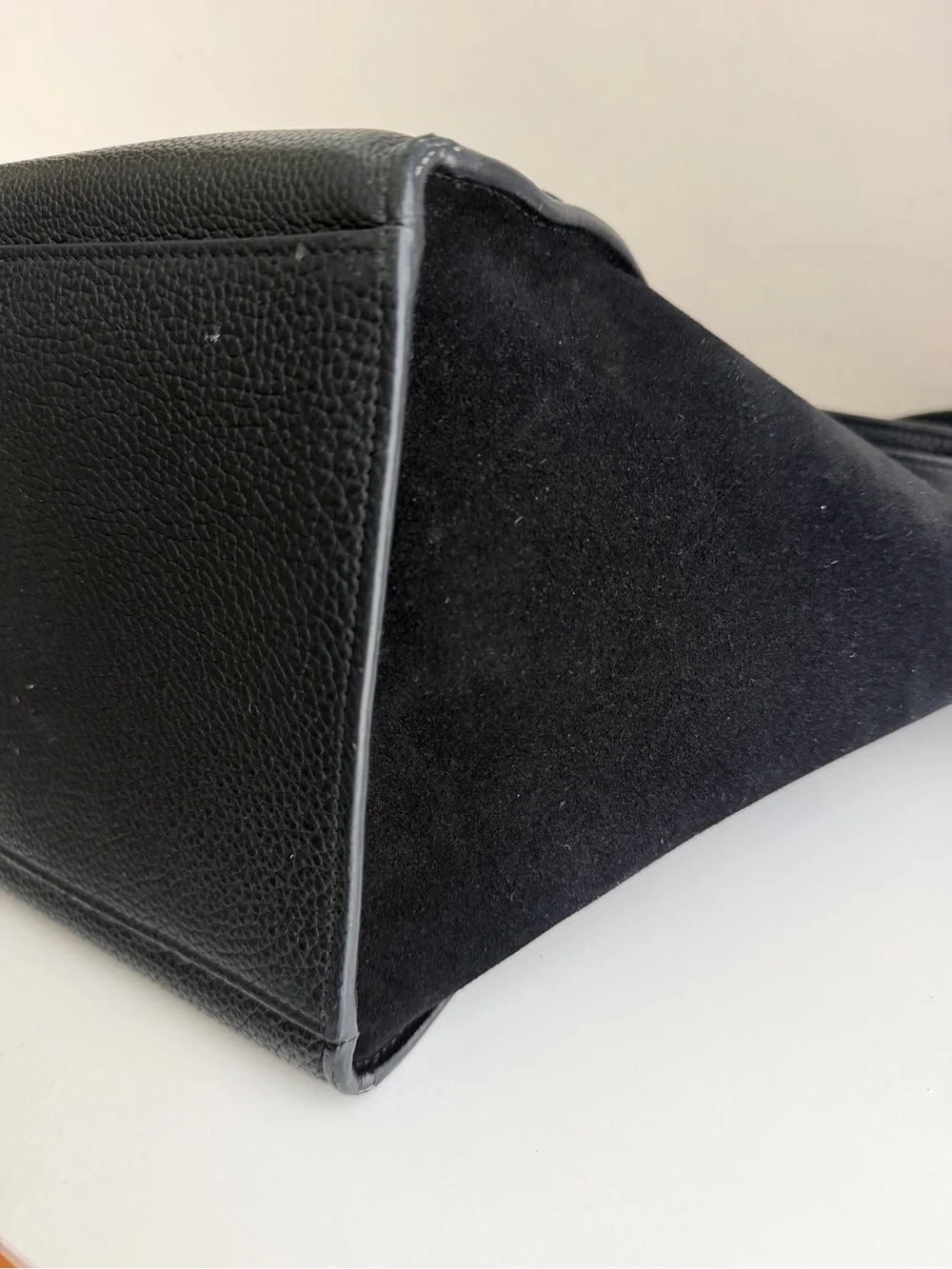 Authentic CELINE Small Trapeze Black Leather Suede Handbag